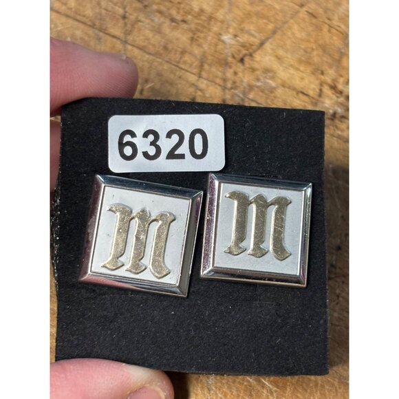 Silver Square Initial M Cufflinks With Gold Lettering - Elegant Mens Accessory - Picture 4 of 9